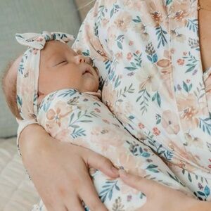 Floral Baby Swaddle and Headband Set